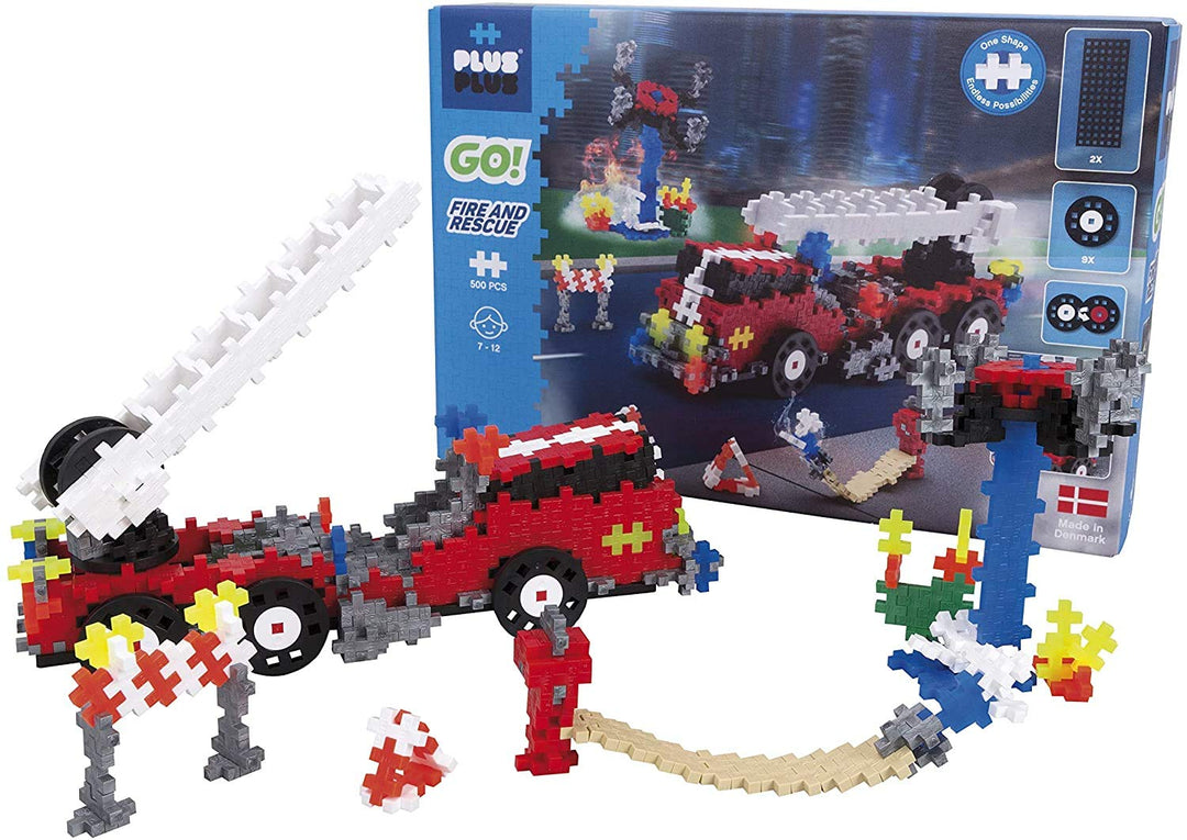 Plus-Plus 9607009 Geniales Konstruktionsspielzeug, Feuerwehrauto, PlusPlus Go! Bausteine-Set, 500 Te