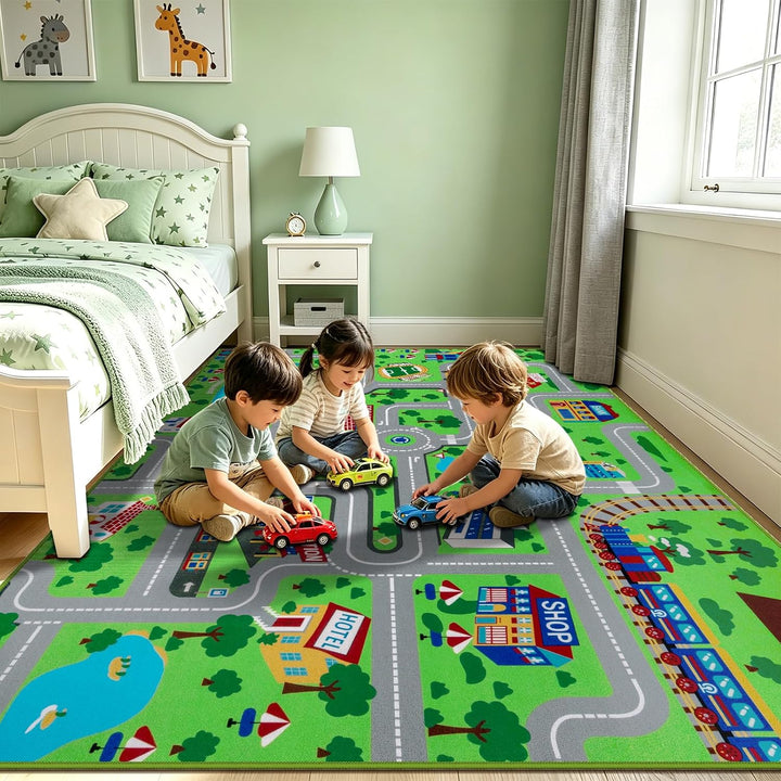 Capslpad Kinder Spielteppich 150x200cm Extra Grosse Stadtleben Teppich Auto Rennen Matte Bildung Ver