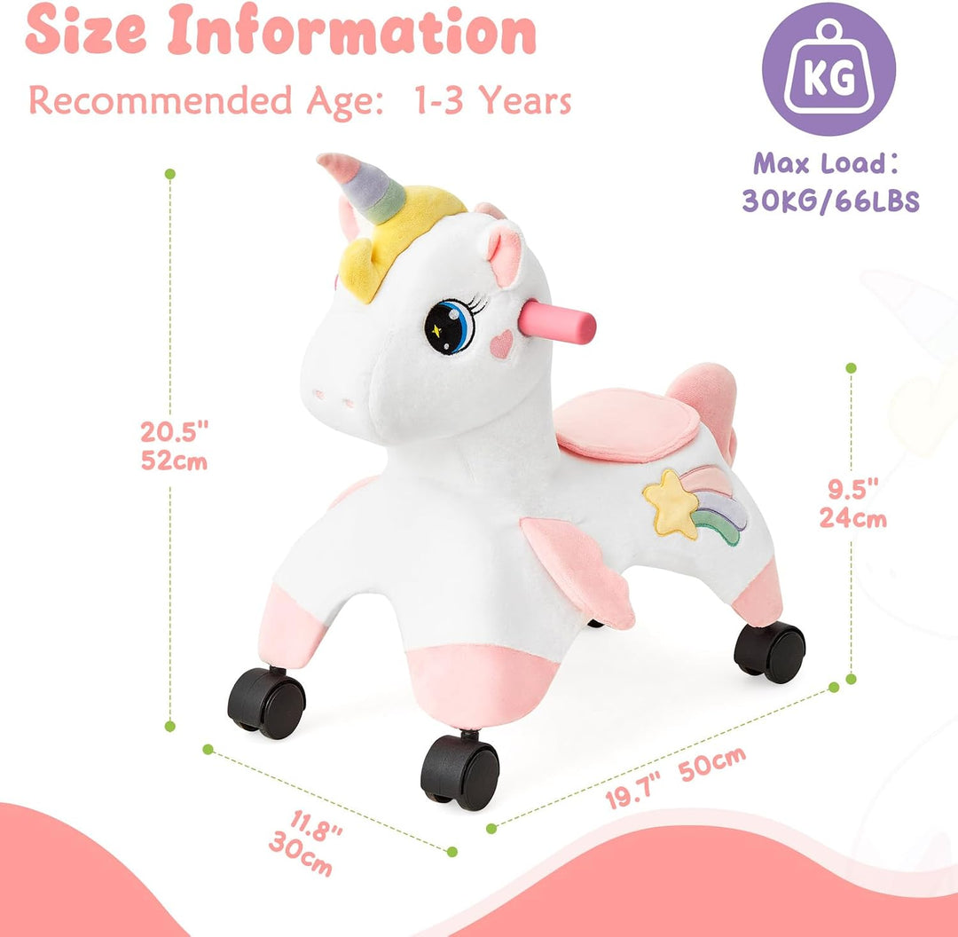 FUNLIO Einhorn Rutschauto ab 1 Jahr mit 360°-Rädern, Niedlich Baby Rutschauto, Entwickelt zur Förder