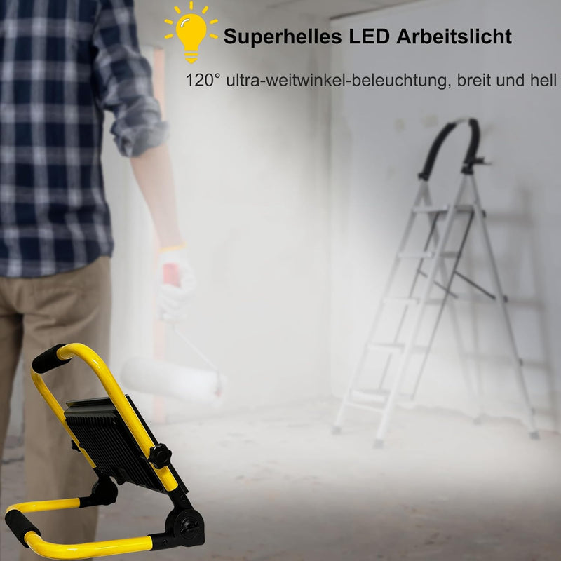 Meision LED Baustrahler 50W 4300LM Kaltweiss, Superhell LED Arbeitsscheinwerfer 6500K mit Stecker +