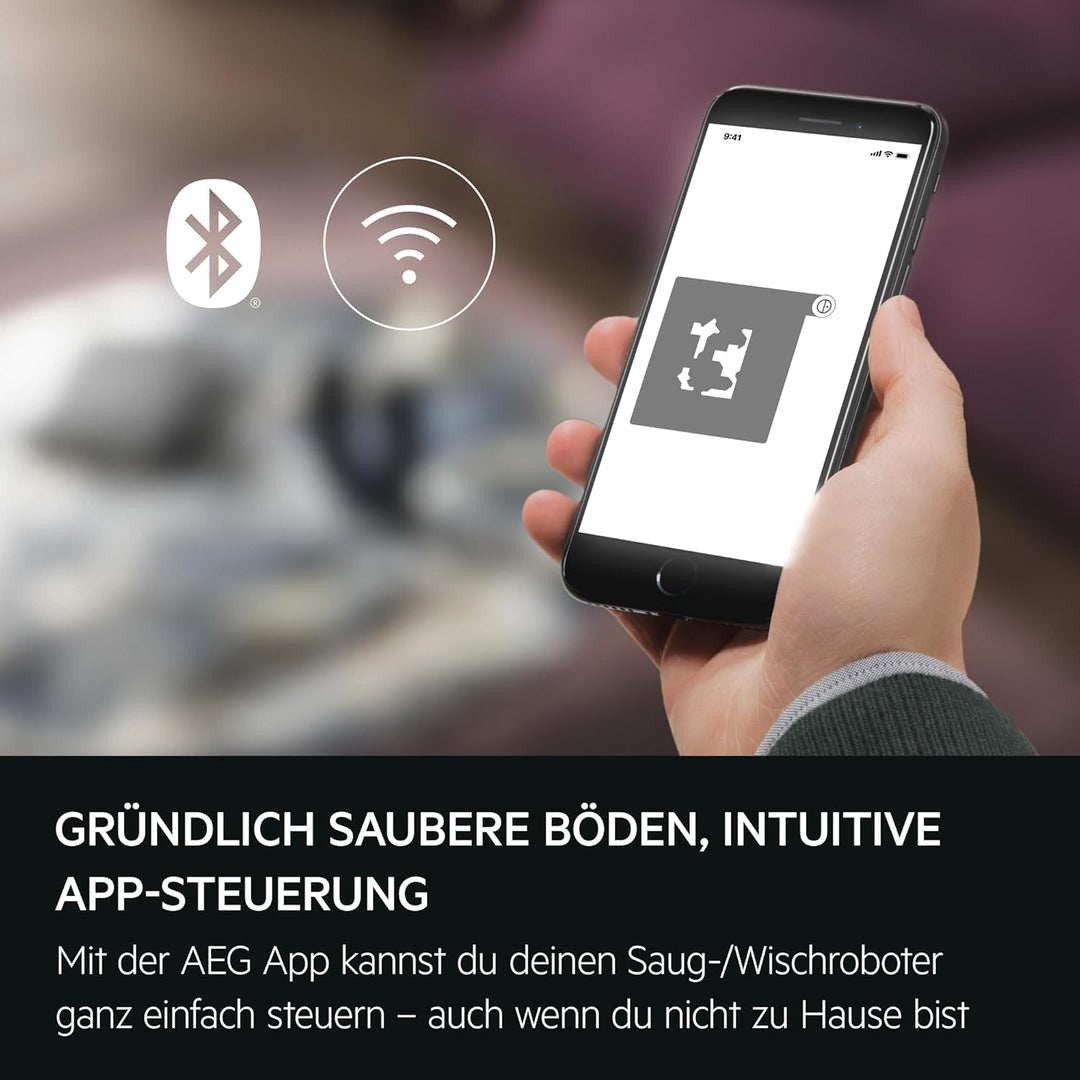 AEG Saugroboter mit Wischfunktion, WiFi, präzise LiDAR Navigation, Beutellos, Saugleistung 4000 Pa,