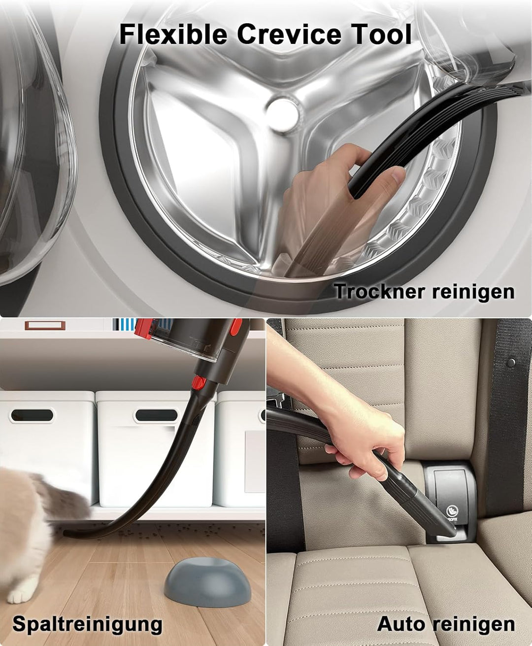 Akku Staubsauger 50000Pa/600W/65Min, Kabelloser Stabstaubsauger mit 2L Staubbehälter, Selbststehend,