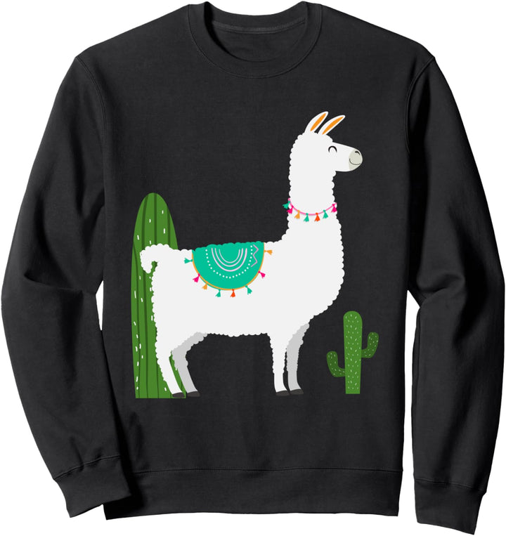 Glückliches lächelndes Lama mit Kaktus-Grafik für Frauen für Sweatshirt