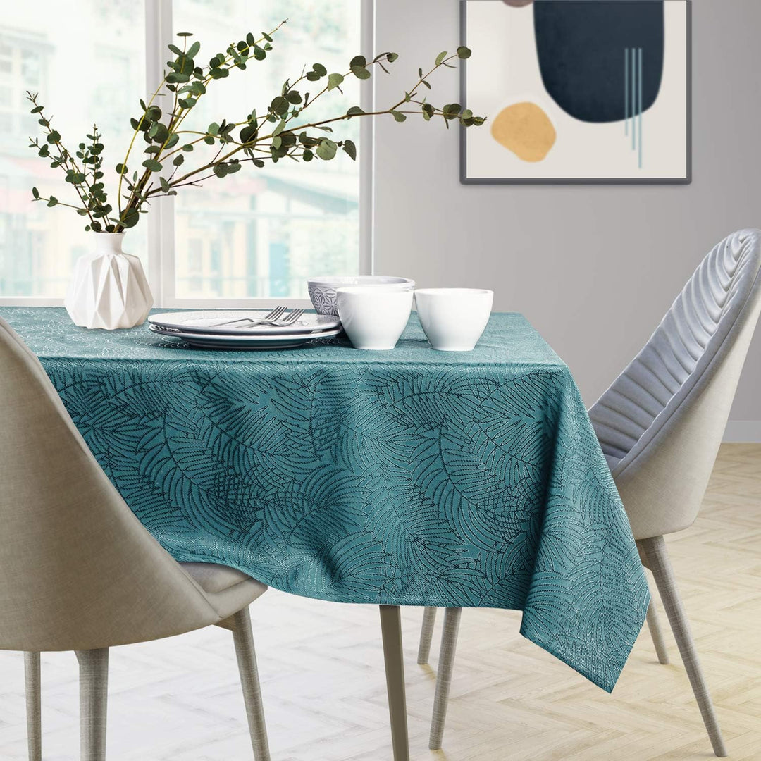 AmeliaHome Tischläufer Set 35x250 cm und 115x250 cm Lotuseffekt Wasserabweisend Blätter Petrol Gaia