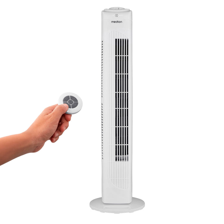MEDION E11 TF Turmventilator mit Fernbedienung (3 Geschwindigkeitsstufen, leiser Schlafmodus, 45 Wat