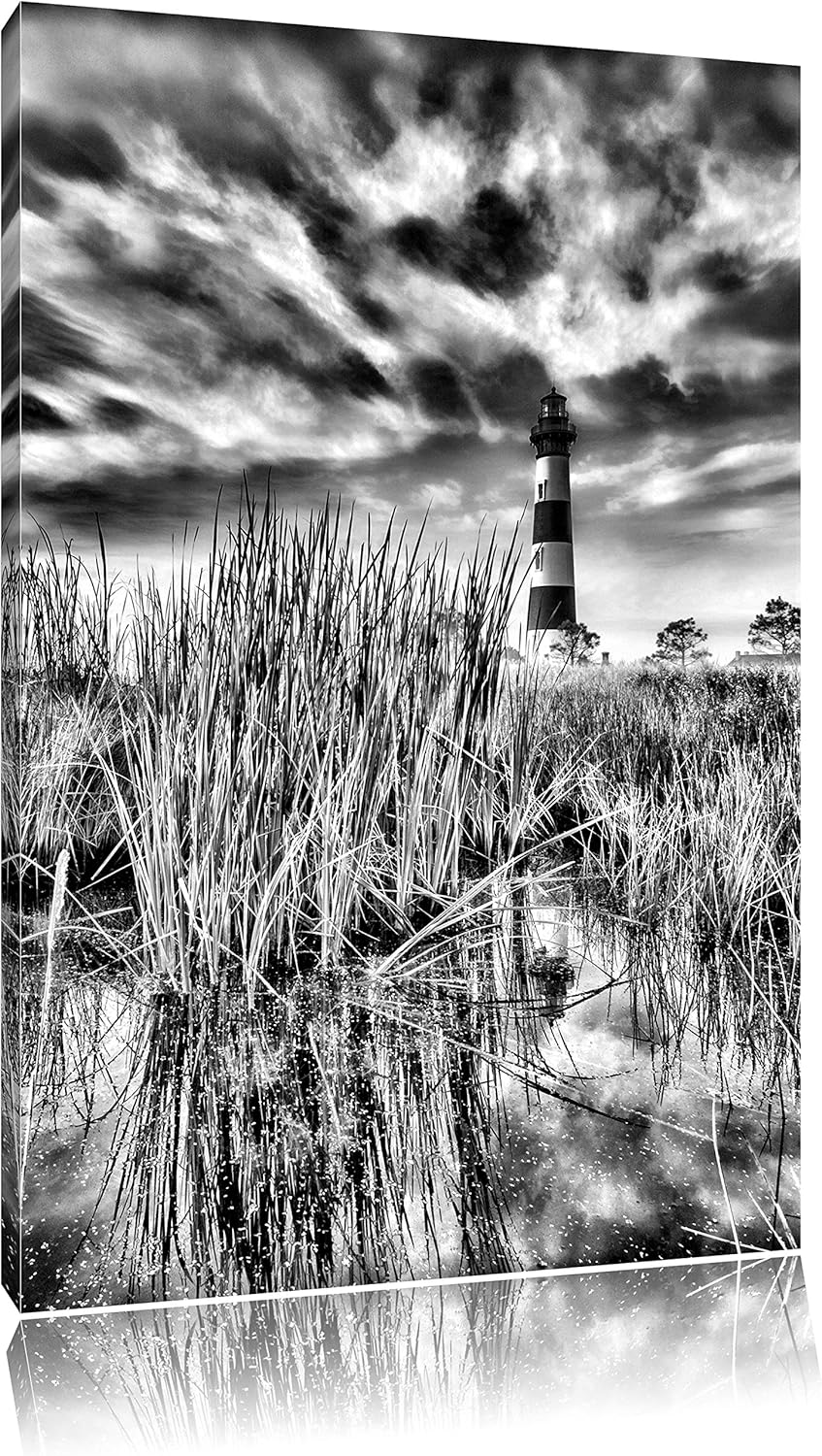 Monocrome, Leuchtturm, Format: 100x70 auf Leinwand, XXL riesige Bilder fertig gerahmt mit Keilrahmen