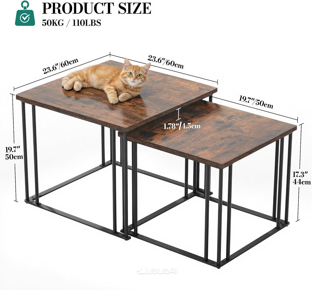 YITAHOME Couchtisch 2er Set, Wohnzimmertisch Holz mit Metallrahmen, Modern Bauernhaus Cocktail für W