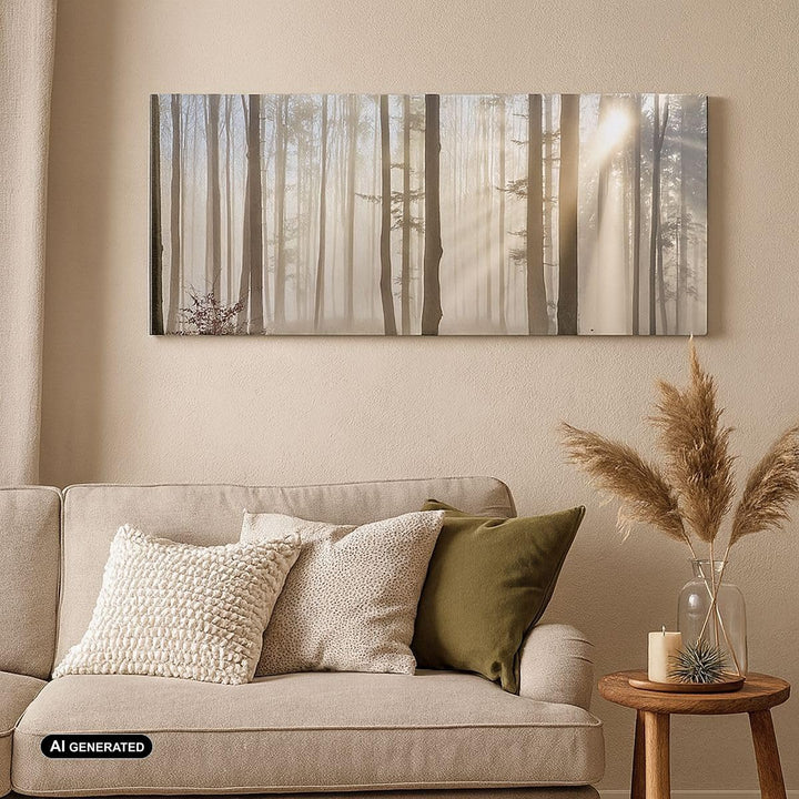 Wandbilder Dekoration Wohnzimmer Wald Baum Natur Panorama Bilder auf Leinwand 120x50cm Leinwandbild