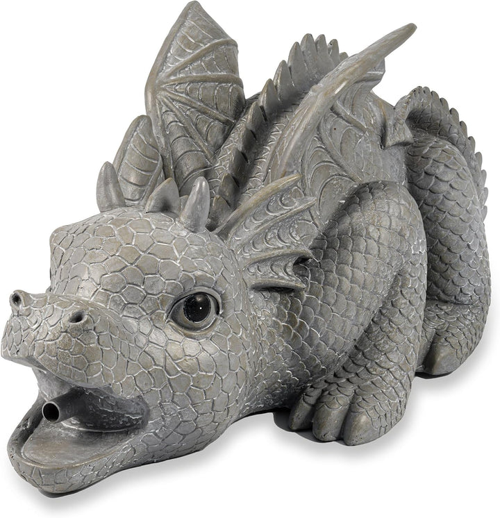 Wasserspeier Figur Drache Grisu aus Kunststein - (L x B x H): ca. 400 x 215 x 200 mm - Schlauchansch