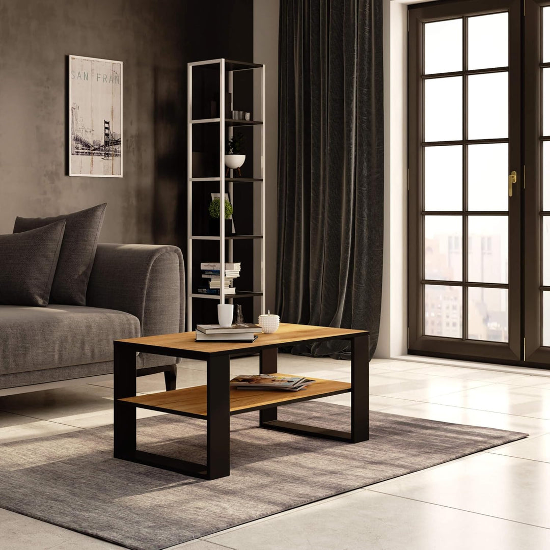 AKORD Couchtisch Holz Alex mit einem Regal, 92x45x53cm, Für Wohnzimmer, Schlafzimmer Schrank, Minima