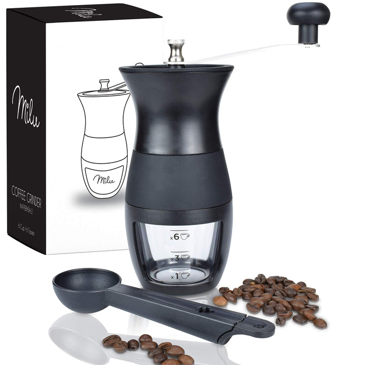 Milu Manuelle Kaffeemühle, Handkaffeemühle mit Keramikmahlwerk, Espressomühle mit verstellbaren Mahl