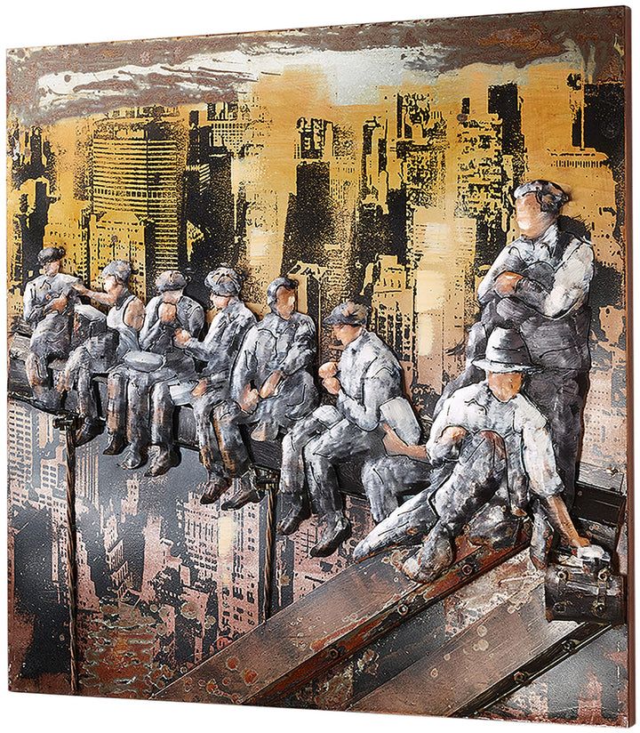 Kobolo Wandbild Wanddeko Metallbild 3D-Bild - New York Bauarbeiter - 90x90 cm