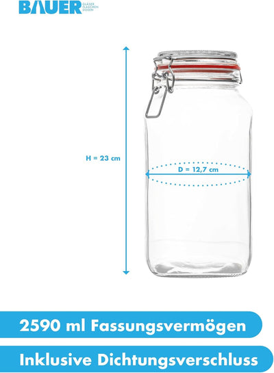Flaschenbauer- 3 Drahtbügelgläser 2590ml verwendbar als Einmachglas und Fermentierglas, zu Aufbewahr