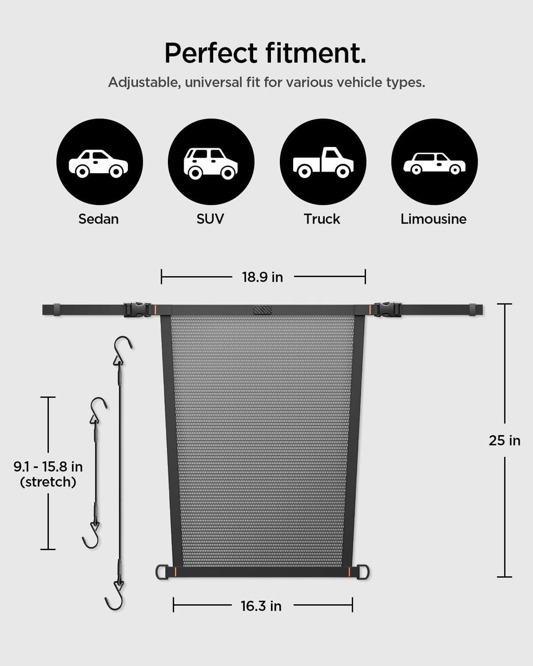 Spigen Tesla Model Y/3/X/S Hundegitter Auto, Tierbarriere mit Hartgitter & Haken für Rücksitz-Trenne