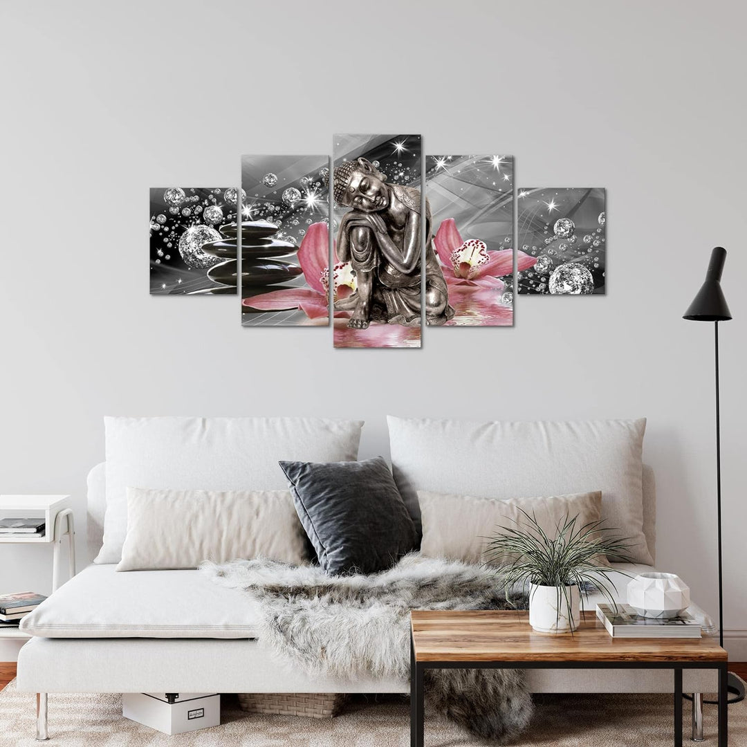 Runa Art Wandbilder Buddha Orchidee 5 Teilig Bild auf Vlies Leinwand Deko Wohnzimmer Schlafzimmer Ze