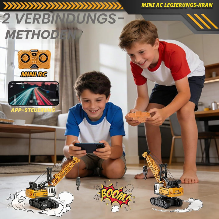 Mini Kran Spielzeug, 1:64 RC Kranfahrzeug mit APP-Steuerung &amp; 2,4GHz Fernbedienung, Ausfahrbarem Kra