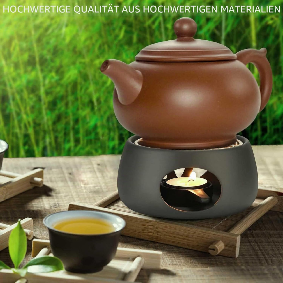 Keramik-Teekannenwärmer, Teelichtwärmer mit Eisenmatte und Kerzenhalter für Glas-Teekanne Universal-