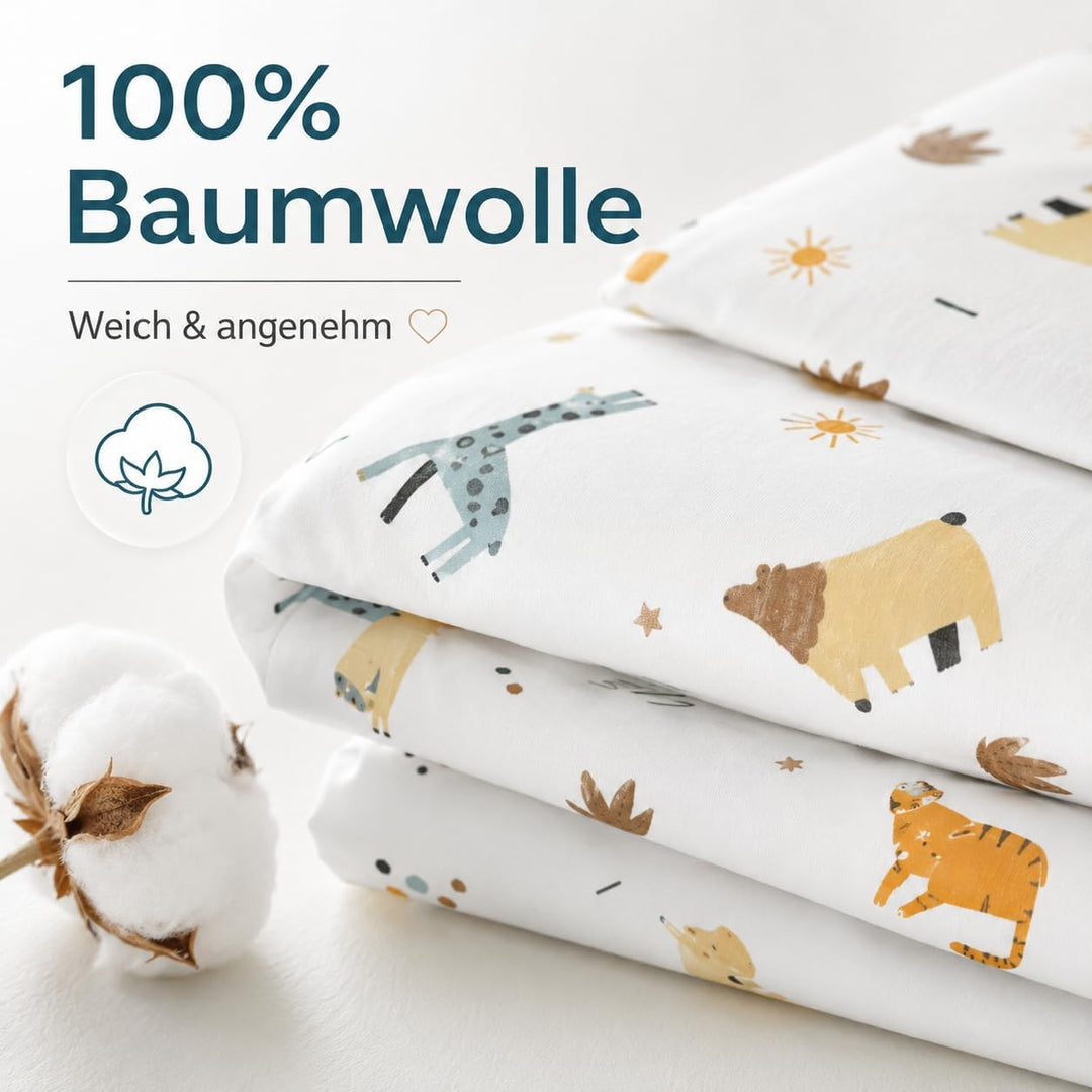 various Wendbare Babybettwäsche-Sets (60 x 120 cm), 100% Baumwolle, bestehend aus Bettbezug und Kiss