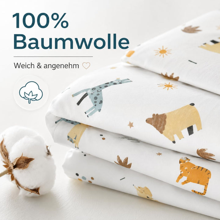 various Wendbare Babybettwäsche-Sets (60 x 120 cm), 100% Baumwolle, bestehend aus Bettbezug und Kiss