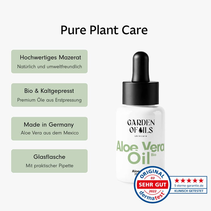 Bio Aloe Vera Öl - Garden of Oils - Made in Germany - Hochwertiges Körperöl - Perfekt für strapazier