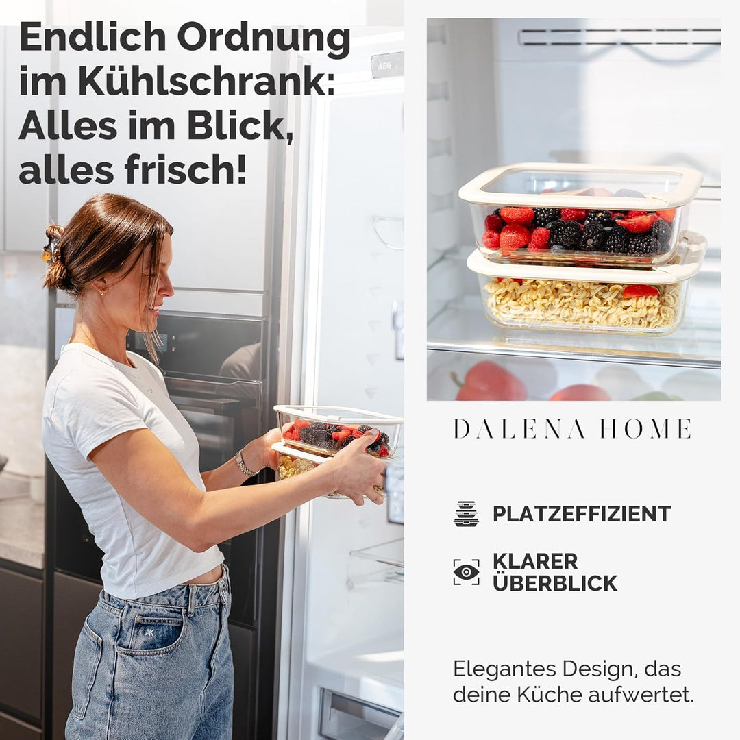 Frischhaltedosen Set 2x1520ml – Borosilikatglas, Glasbehälter luftdicht & mikrowellengeeignet, Meal