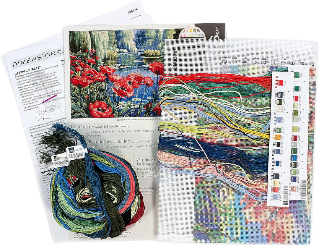 DIMENSIONS 20066 Needlepoint Lakeside Poppies Kit, 100% Cotton, Multi-Colour, 40 x 27 x 0.1 cm Seeuf