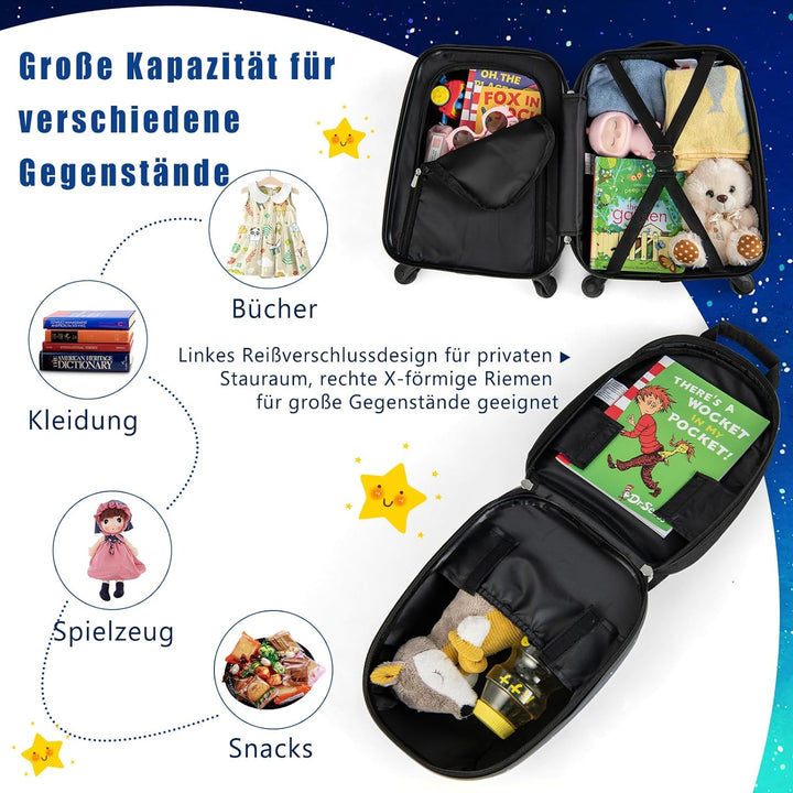 DREAMADE 2tlg. Kinderkoffer mit Rucksack, 16” + 12” Kinderkoffer Set, Kindertrolley Kindergepäck Han