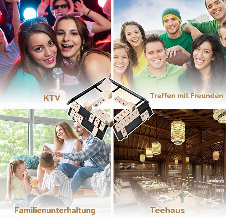 Mini Rummy Spielset, Rummy Reisespiel Mit 104 Karten und 4 Kartenständer Tragbares Rummi cub Mit Auf