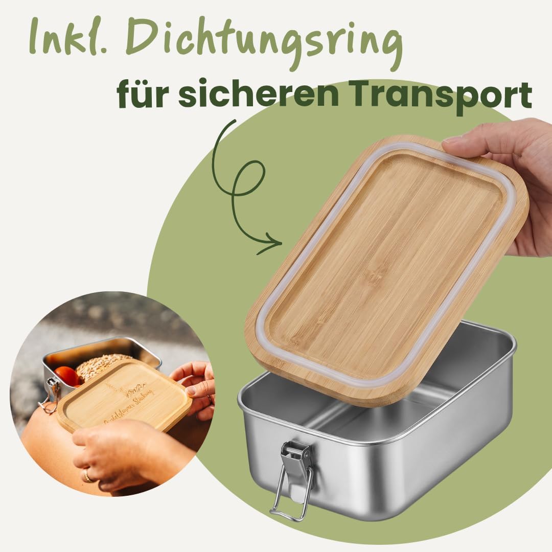 Gipfelgaudi Gipfelstürmer Brotdose mit Holzdeckel I Langlebige Edelstahl Box für Kinder & Erwachsene