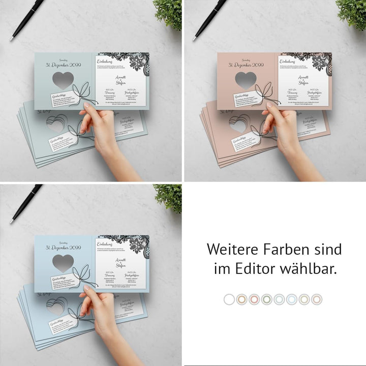 Kartenmachen.de 10 x Lasergeschnittene Hochzeit Einladungskarten Hochzeitseinladungen - Rustikal Sch