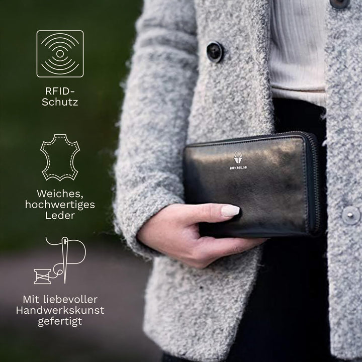 DONBOLSO® Geldbörse Lissabon I Portemonnaie aus echtem Nappaleder für Damen I XL-Geldbeutel mit 13 K