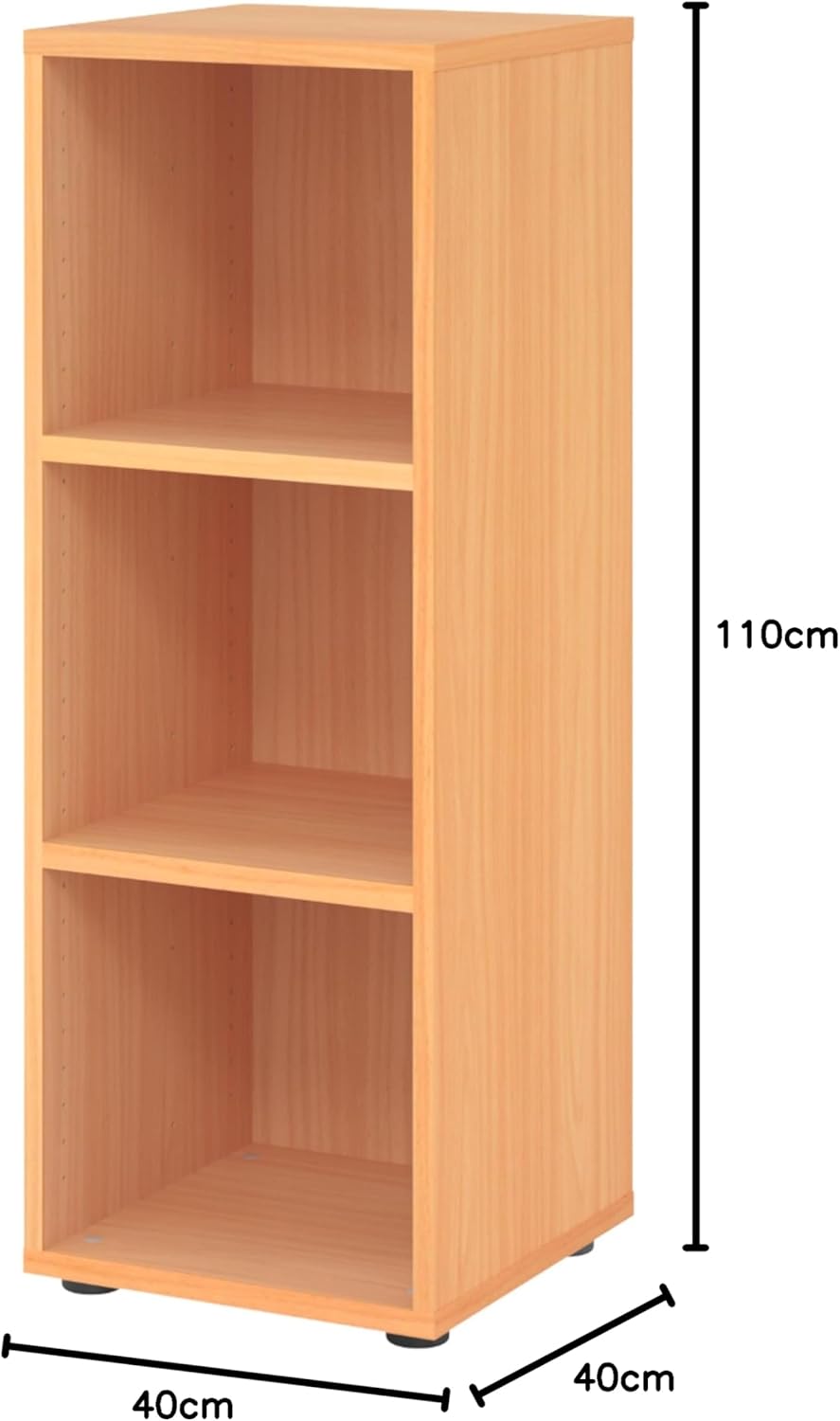 bümö Regal Buche, Standregal aus Holz für 3 Ordnerhöhen - Bücherregal klein 40 cm schmal, Aktenregal