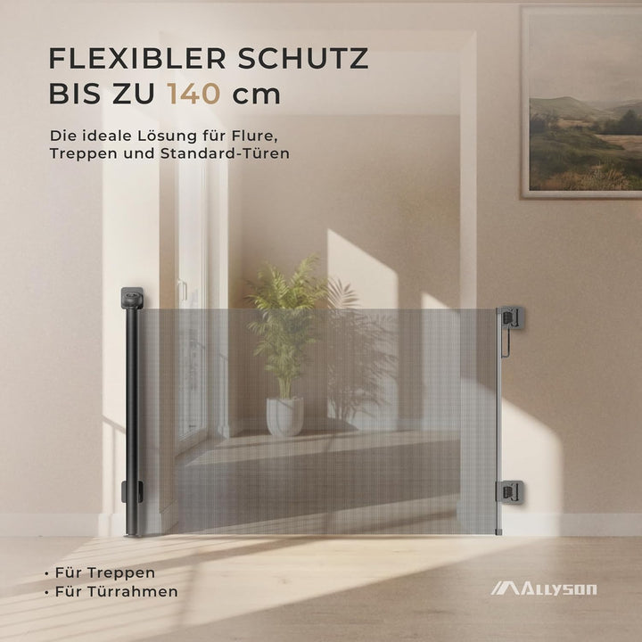 Allyson® Treppenschutzgitter Ausziehbar, Türschutzgitter bis 140 cm Treppengitter für Kinder & Haust