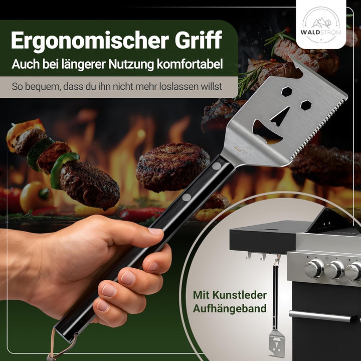 6-in-1 Grillspachtel Multitool I Grill Zubehör Set mit inklusive Grillschürze - ideales BBQ Geschenk