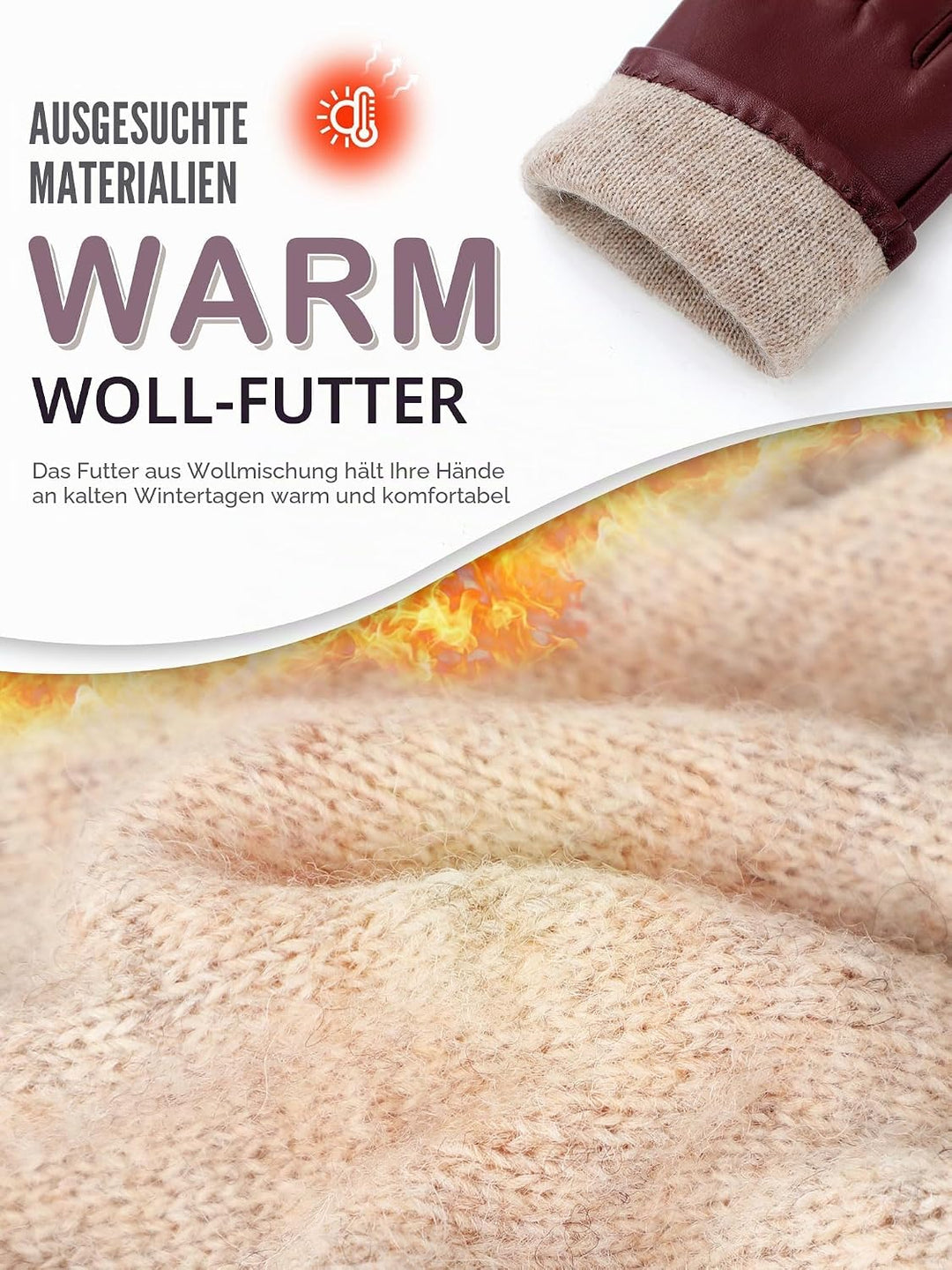GSG SINCE 1998 Lederhandschuhe Damen aus chromfreiem Lammfell, Gefüttert mit Wolle/Kunstfell, Thermo