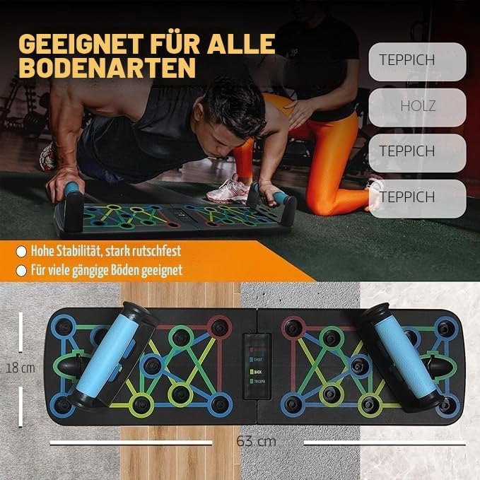 Push-Up Liegestütz-Brett; Faltbares Multifunktions Elite Rack Fitness-Board für Ganzkörper-Training