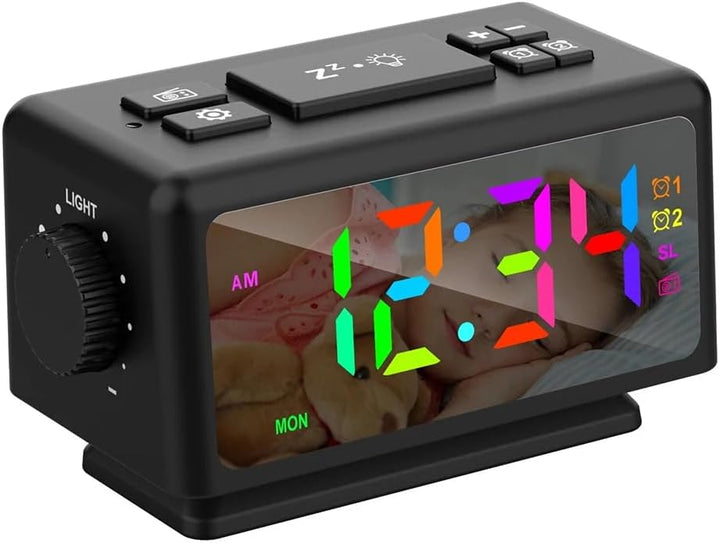 DollaTek RGB Digitalwecker UKW Radiowecker mit 2 USB Anschlüssen Sleep Sound Maschinen mit Timer Sch