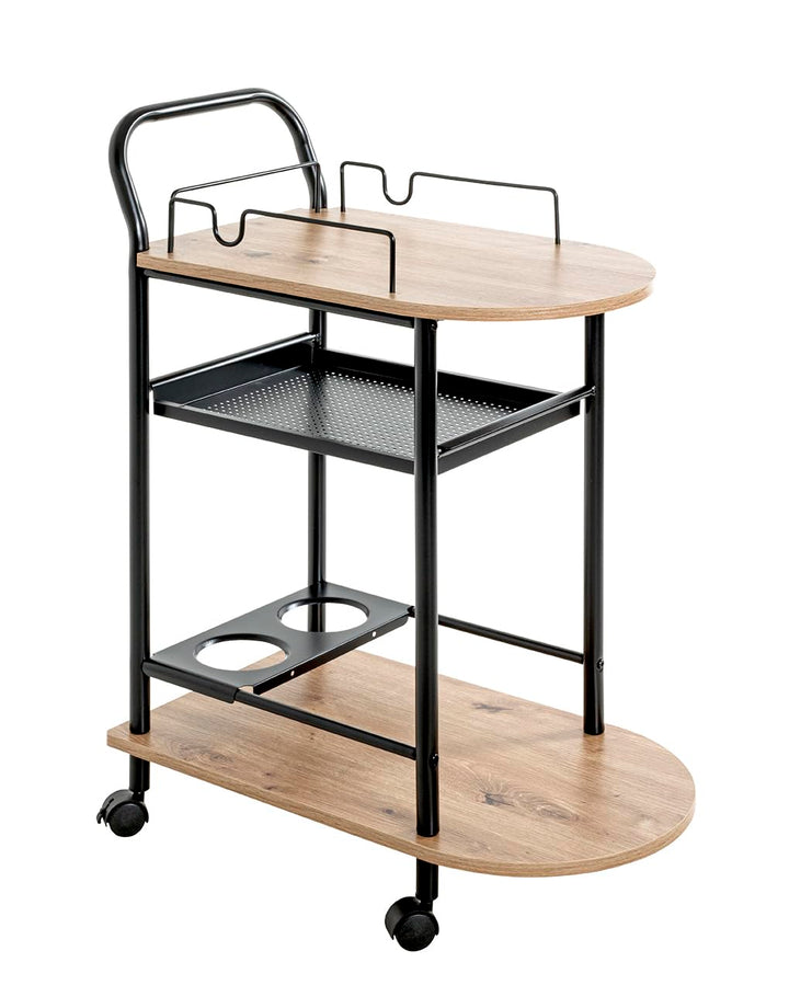 HAKU Küchenwagen Eiche hell, schwarz, MDF, Metall - Masse: B 65 x H 83 x T 35 cm, Style: Modern