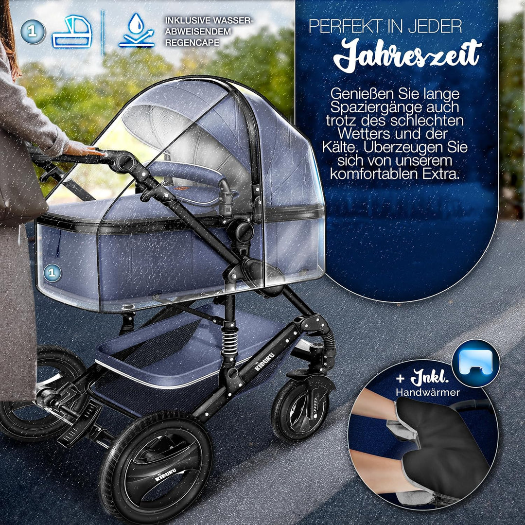 KIDUKU® 3 in 1 Kinderwagen XXL Komplettset | Kombikinderwagen Set inkl. Babywanne Buggy Sportsitz &amp;