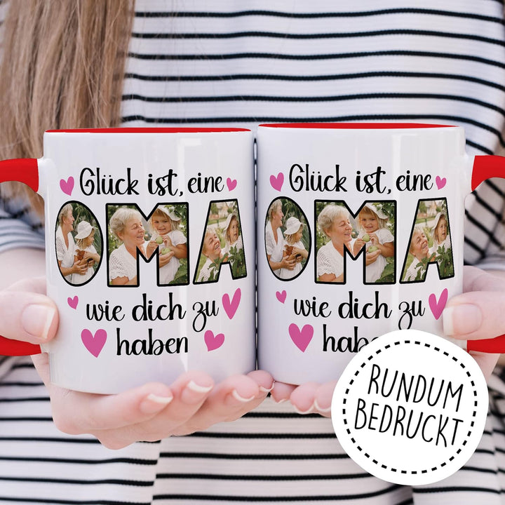 Oma Tasse personalisliert mit Bild, Glück ist eine Oma wie dich zu haben, Geschenk personalisierbar