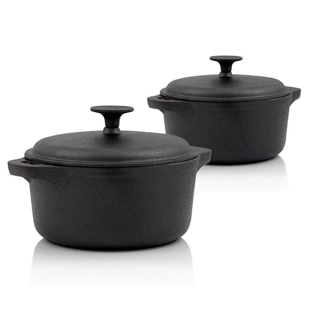 BBQ-Toro Gusseisen Topf | schwarz | Gusstopf - Bräter mit Deckel (3,0 Liter + 4,0 Liter (Set)), 3,0