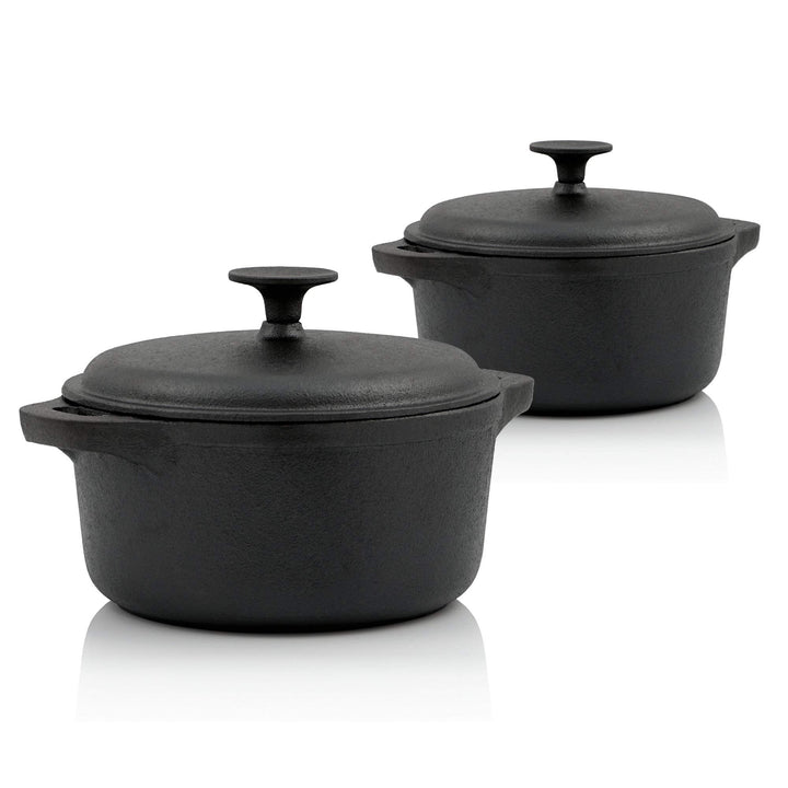 BBQ-Toro Gusseisen Topf | schwarz | Gusstopf - Bräter mit Deckel (3,0 Liter + 4,0 Liter (Set)), 3,0