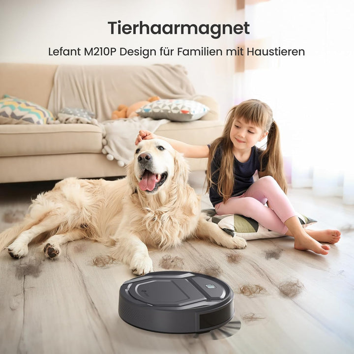Lefant M210P Staubsaugerroboter, 2200 Pa, 120 Min, ultraflach 7,8 cm, verwicklungsfrei, Teppichmodus