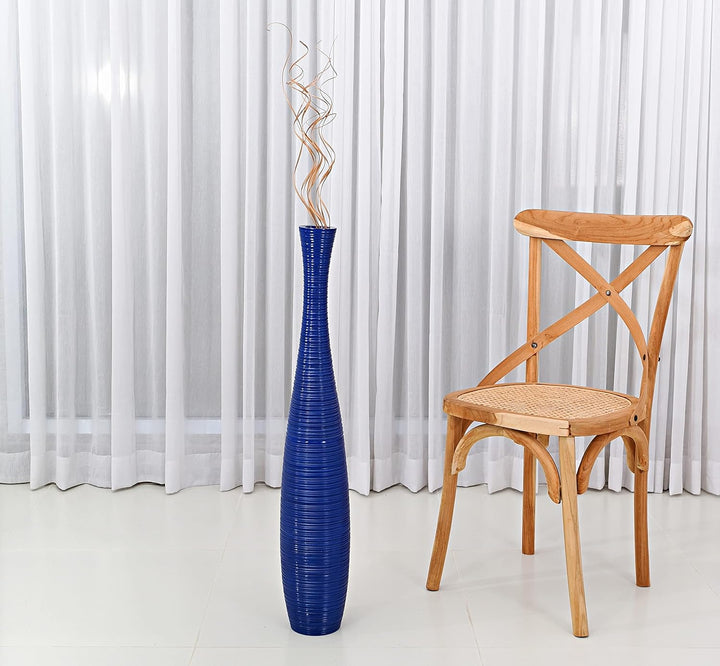 Leewadee Grosse Bodenvase für Dekozweige hohe Standvase Design Holzvase, Holz, 90 cm, blau 90 cm Bla