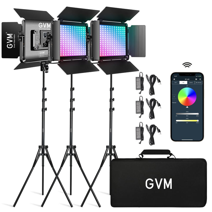 GVM LED Videoleuchte Panel Set, 60W LED Video Beleuchtung mit Ständer, 3200K~5600K APP-Steuerung LED