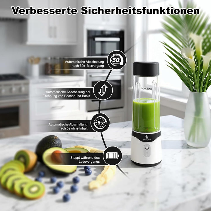 Tragbarer Mixer für Smoothies und Shakes, 520 ml BPA-freier Personal Mixer mit 6 Klingen und USB-C-L