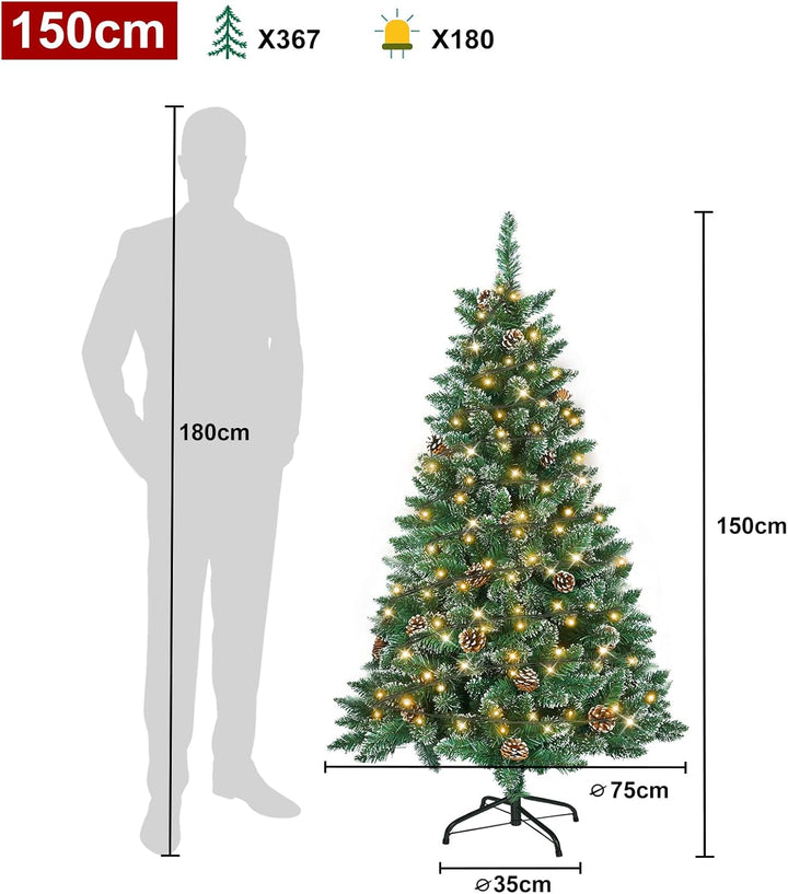 FIVMEN Weihnachtsbaum Künstlich mit Beleuchtung 150 cm PVC Tannenbaum Christbaum Künstlicher mit 180