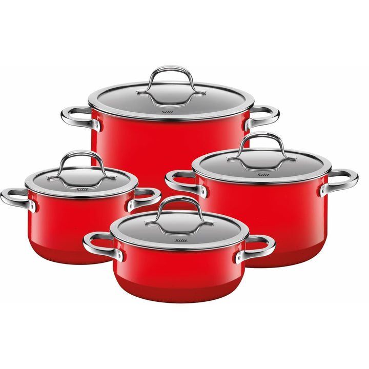 Silit Passion Red Topfset 4-teilig, Töpfe mit Glasdeckel, Silargan Funktionskeramik, Induktionstöpfe