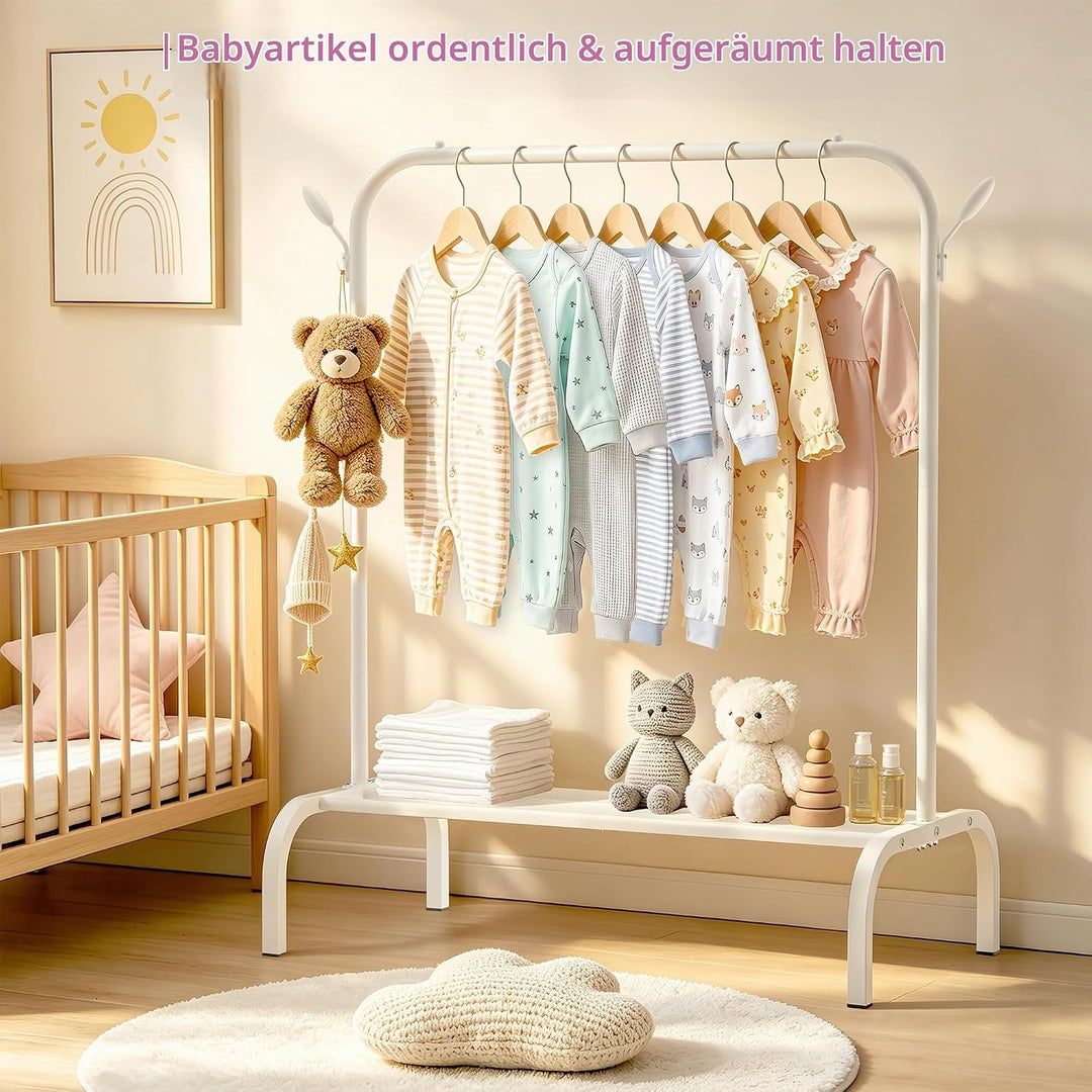 Kleiderständer Kinder, Garderobenständer mit Ablage &amp; Haken, Weiss