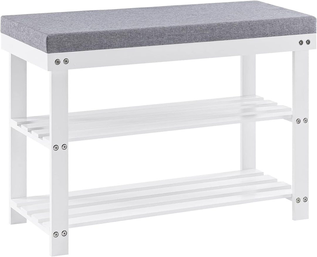 APICIZON Bambus Schuhbank, Schuhregal mit 3 Ebenen, 70×28×50cm, Schuhschrank mit Gepolstertem Sitz f